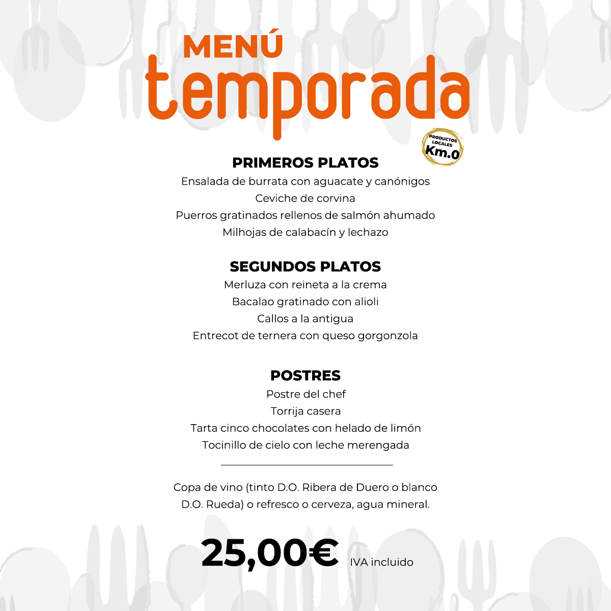 Menú temporada Hotel Olid Valladolid