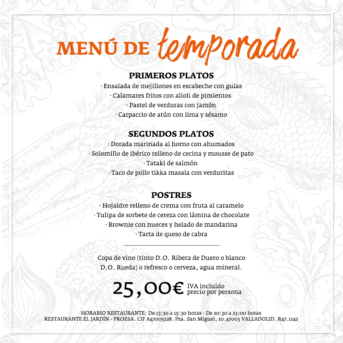 Menú de temporada Hotel Olid