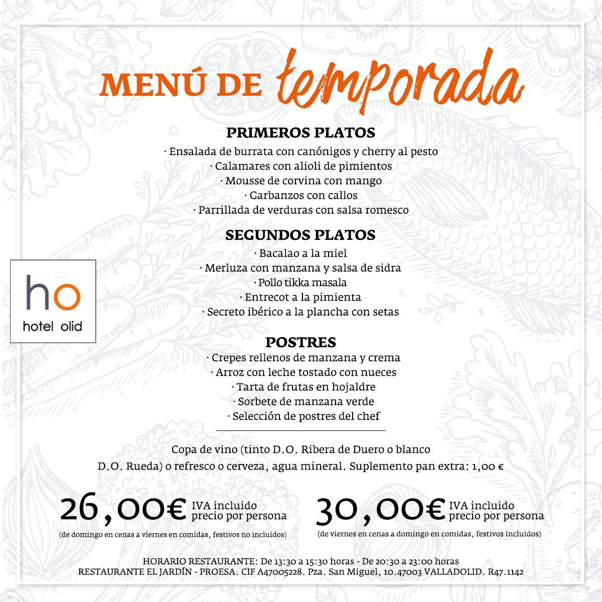 Menú de temporada Hotel Olid