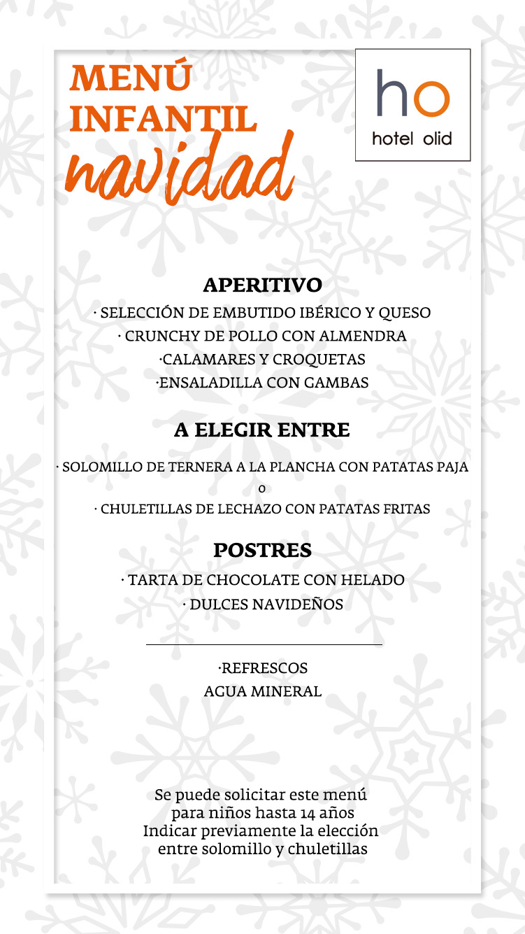 Menú infantil Navidad en Hotel Olid