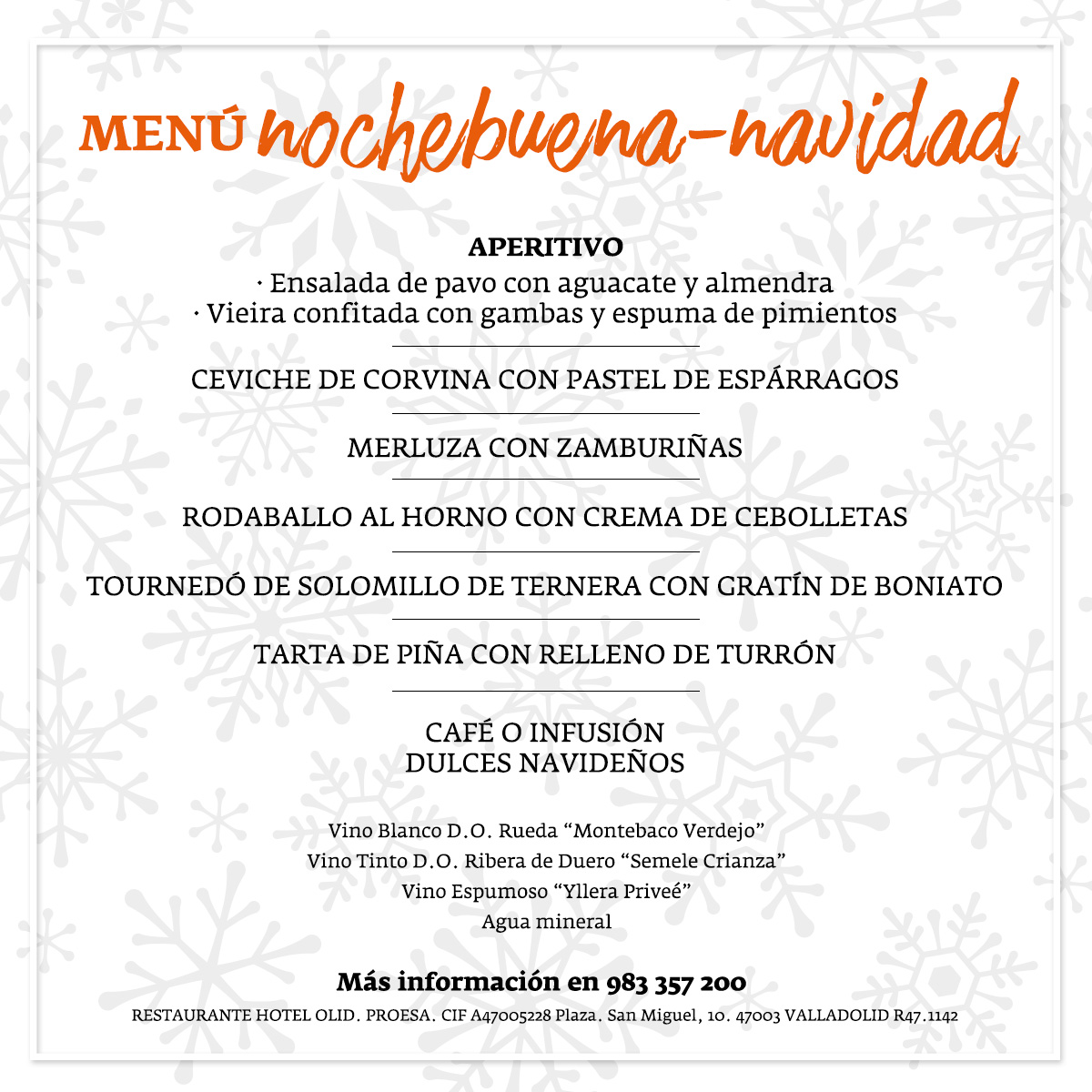 Menú Nochebuena y Navidad en Hotel Olid
