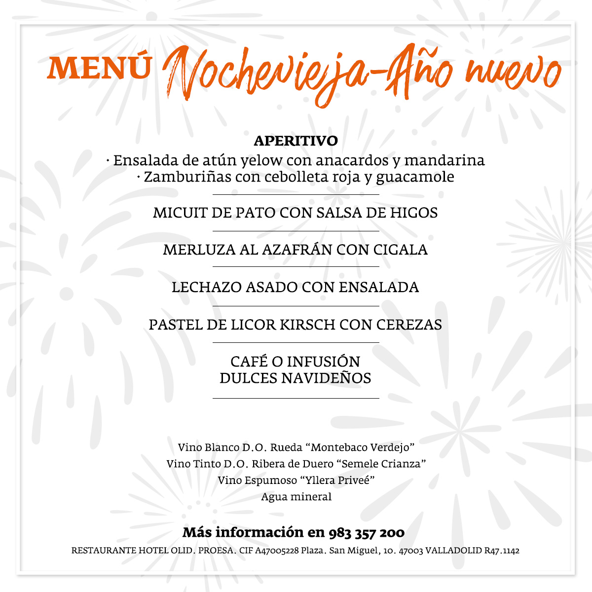 Menú de Nochevieja y Año Nuevo en Hotel Olid