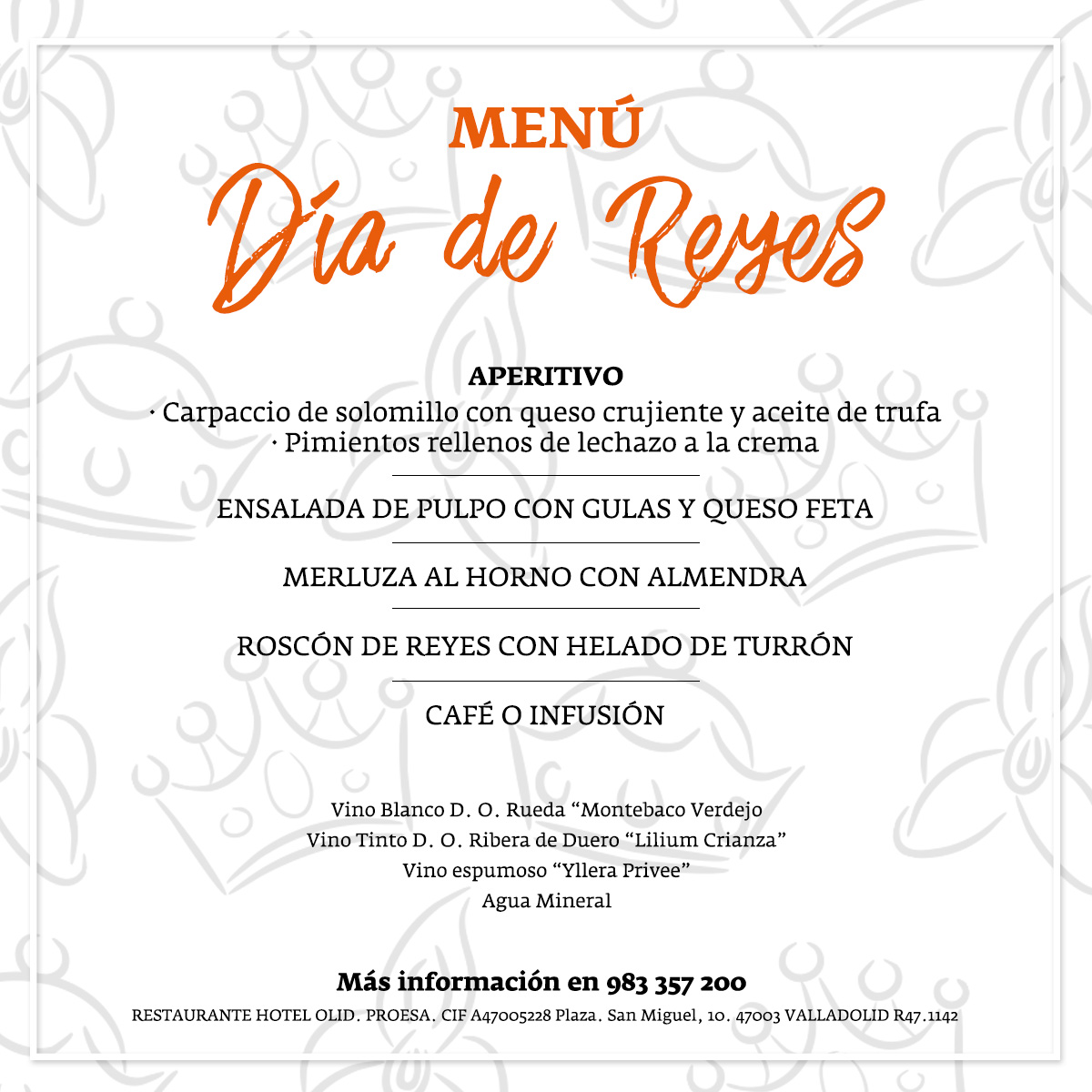 Menú Día de Reyes en Hotel Olid
