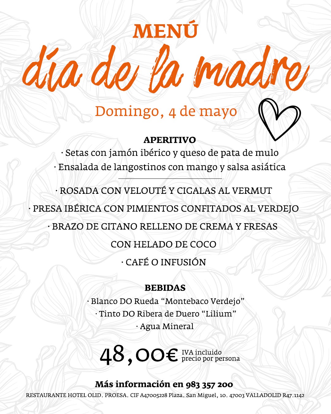 Menú del Día de la Madre en Hotel Olid