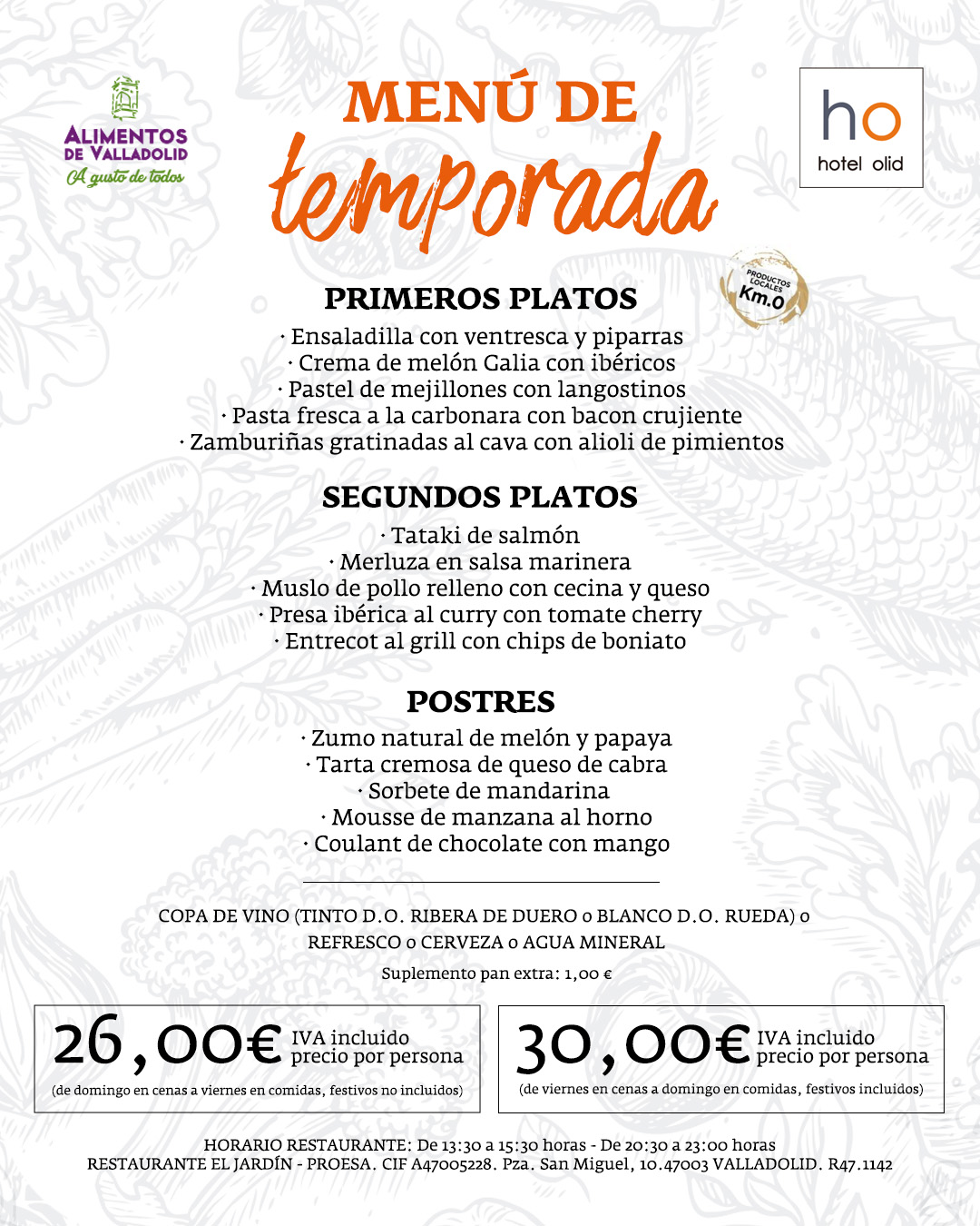 Menú de temporada de verano en Hotel Olid