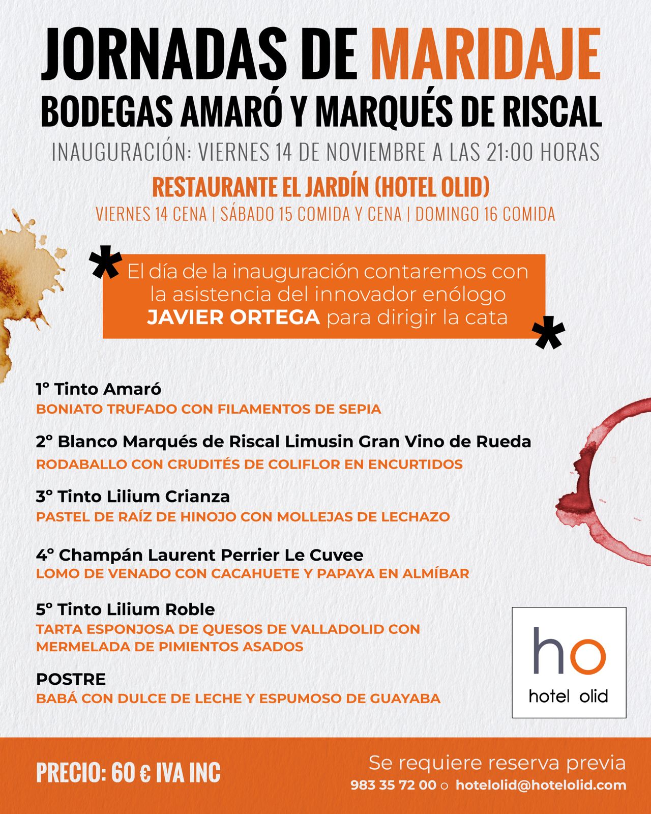 Cartel Jornadas de Maridaje en Hotel Olid