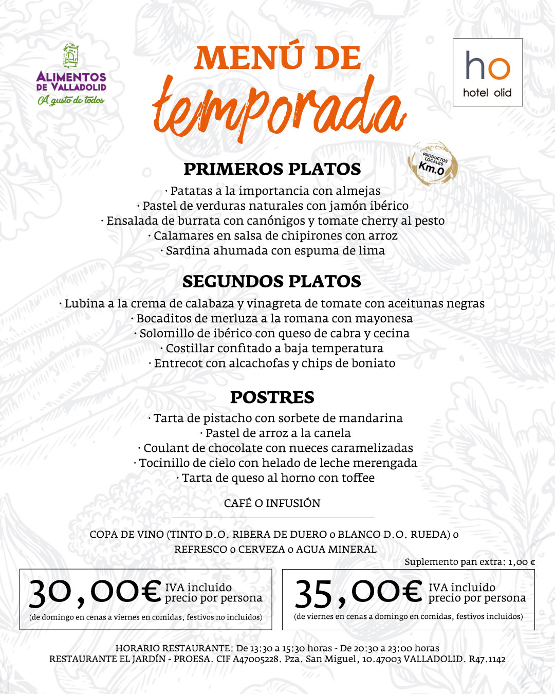 Menú de temporada invierno 2026 en Hotel Olid