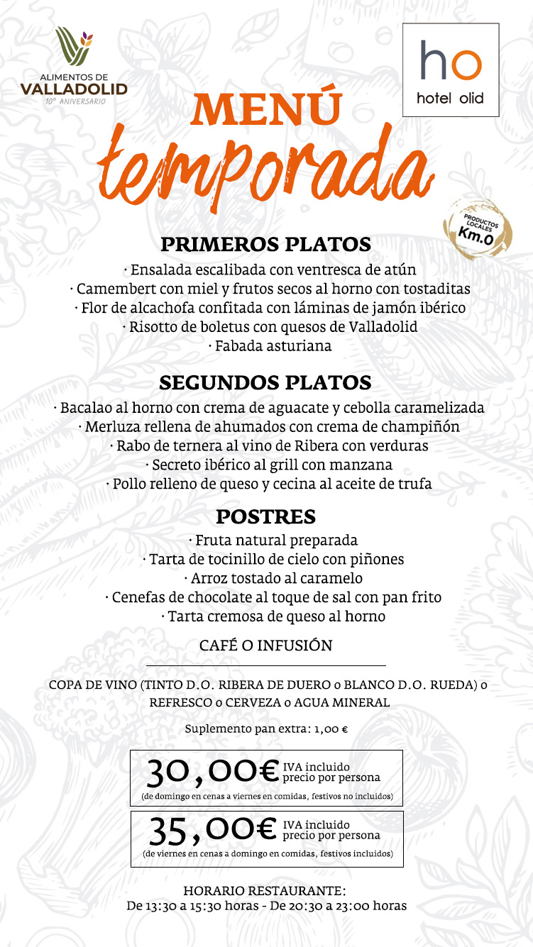 Menú de temporada en Hotel Olid